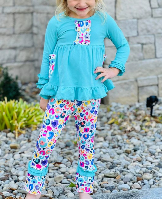 Pre-order GLP1873 baby girls long sleeves leopard outfits ( Deadline September 18 )