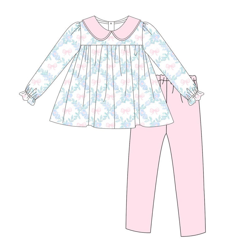 Pre-order GLP1876 baby girls long sleeves floral outfits