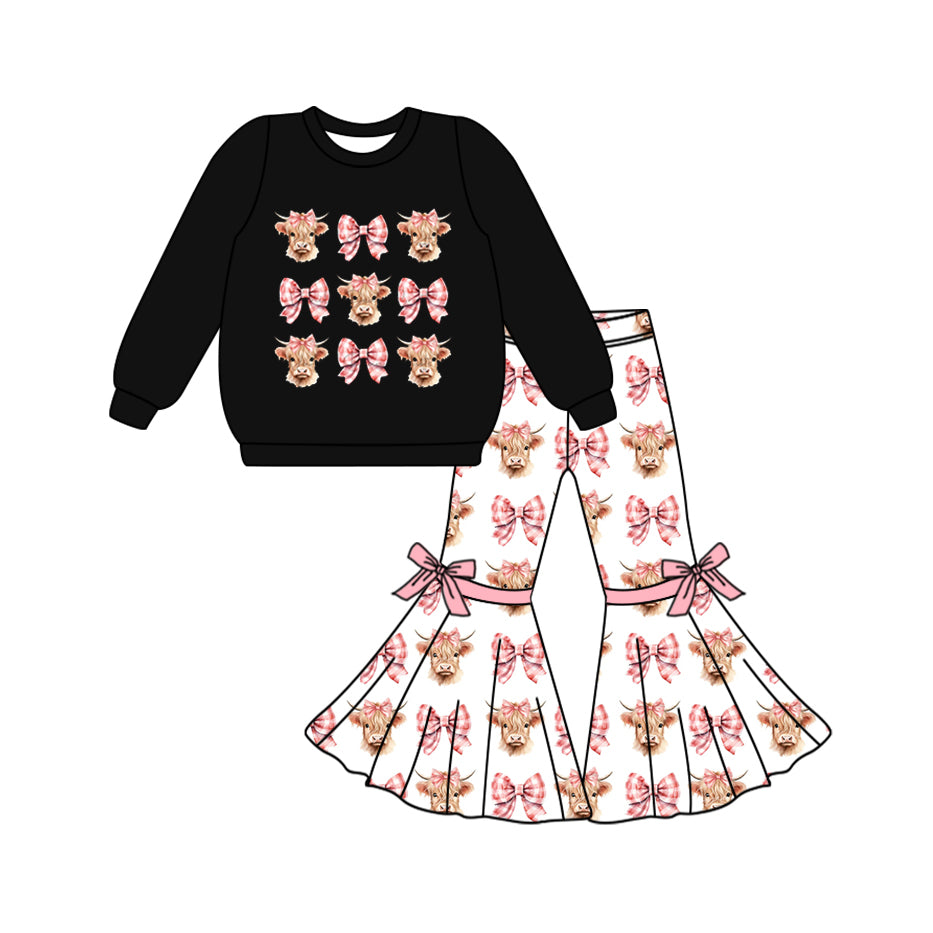 Pre-order GLP1893 baby girls long sleeves bow cow outfits ( Deadline September 20 )