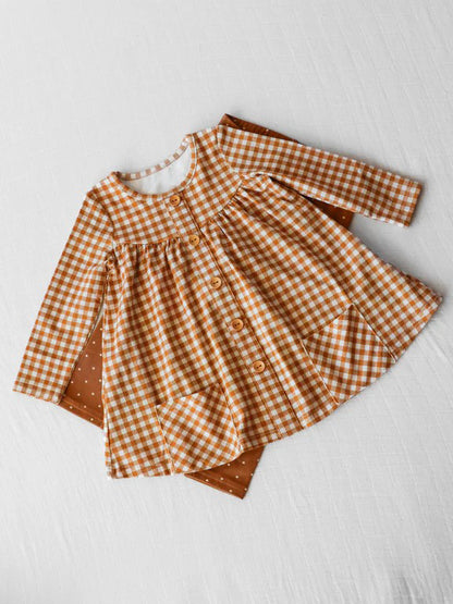 Pre-order GLP1895 baby girls long sleeves plaid outfits ( Deadline September 20 )