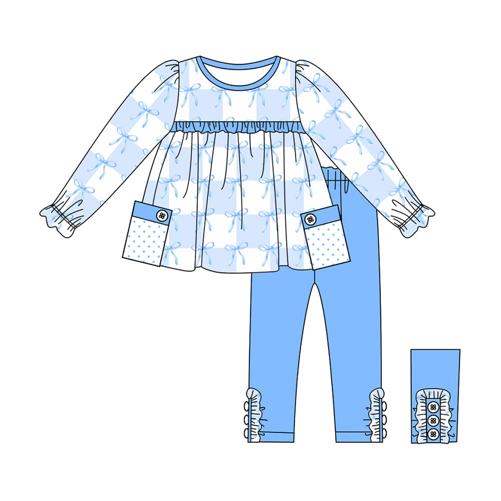 Pre-order GLP1903 baby girls long sleeves blue bows outfits ( Deadline September 21 )