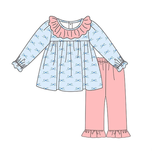 Pre-order GLP1918 baby girls long sleeves blue bows outfits ( Deadline September 23 )