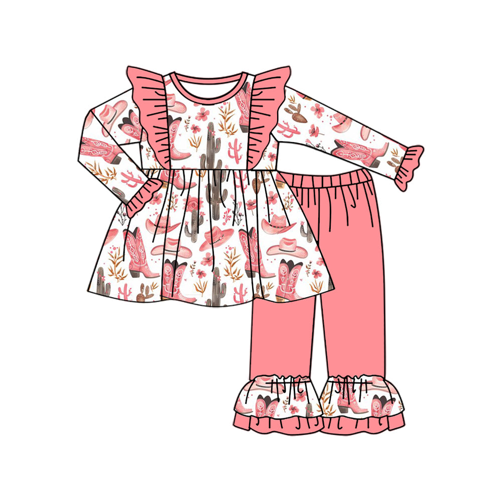 Pre-order GLP1922 baby girls long sleeves pink western outfits ( Deadline September 23 )