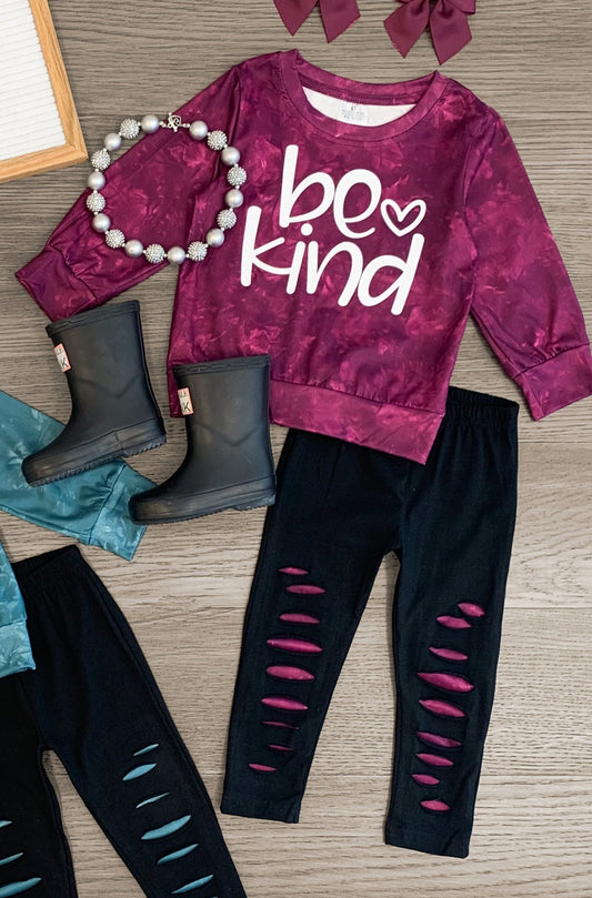 Pre-order GLP1928 baby girls long sleeves be kind outfits ( Deadline September 24 )