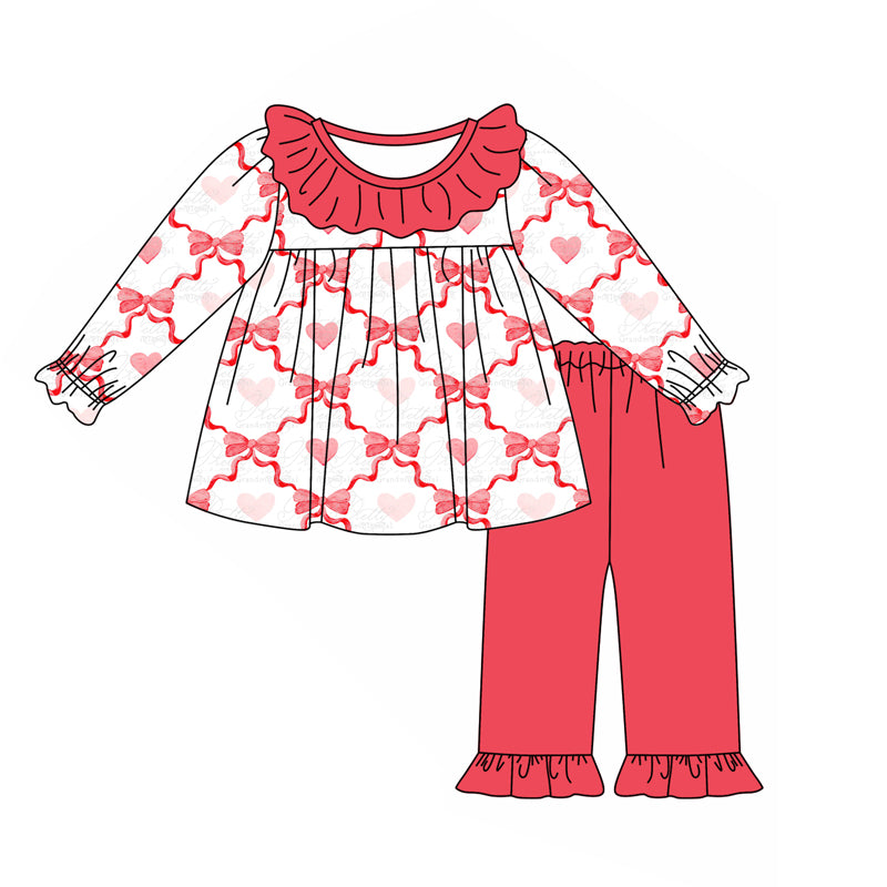 Pre-order GLP1934 baby girls long sleeves Valentine bows outfits ( Deadline September 24 )