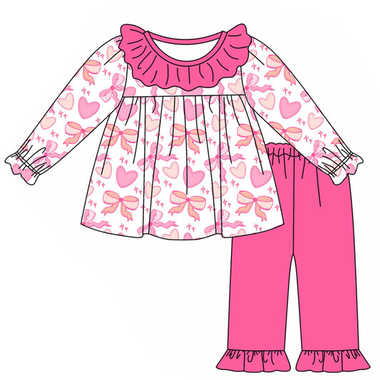 Pre-order GLP1942 baby girls long sleeves pink heart outfits ( Deadline September 25 )