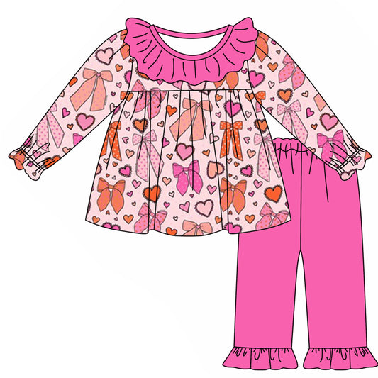 Pre-order GLP1943 baby girls long sleeves pink heart outfits ( Deadline September 25 )