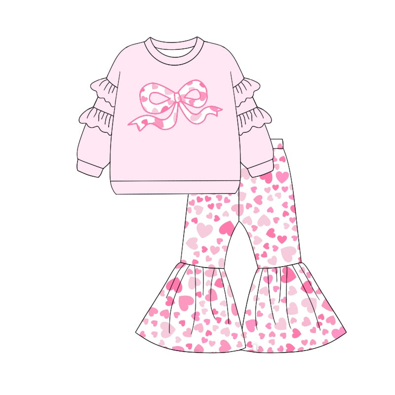 Pre-order GLP1951 baby girls long sleeves Valentine bow outfits ( Deadline September 27 )