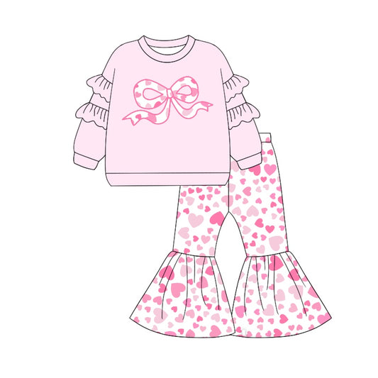 Pre-order GLP1951 baby girls long sleeves Valentine bow outfits ( Deadline September 27 )