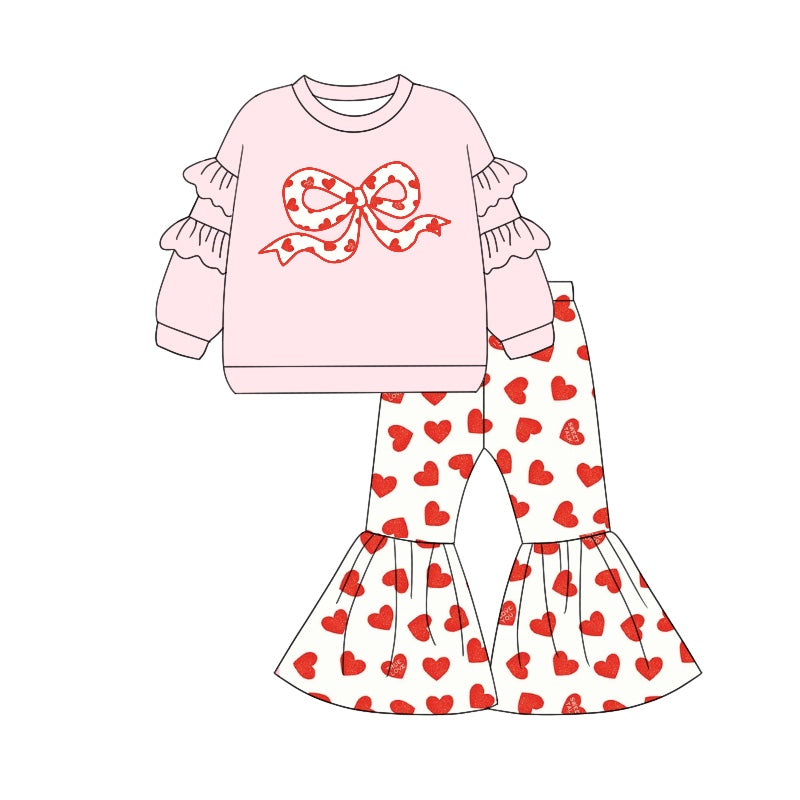 Pre-order GLP1953 baby girls long sleeves Valentine bow outfits ( Deadline September 27 )