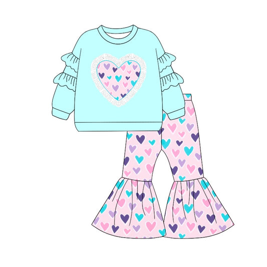 Pre-order GLP1956 baby girls long sleeves Valentine heart outfits ( Deadline September 27 )