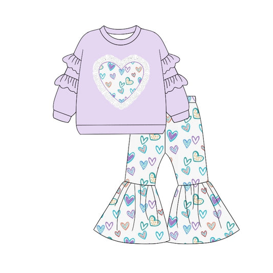 Pre-order GLP1957 baby girls long sleeves Valentine heart outfits ( Deadline September 27 )