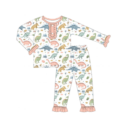 Pre-order GLP1969 baby girls long sleeves dinosaur pajamas ( Deadline September 29 )