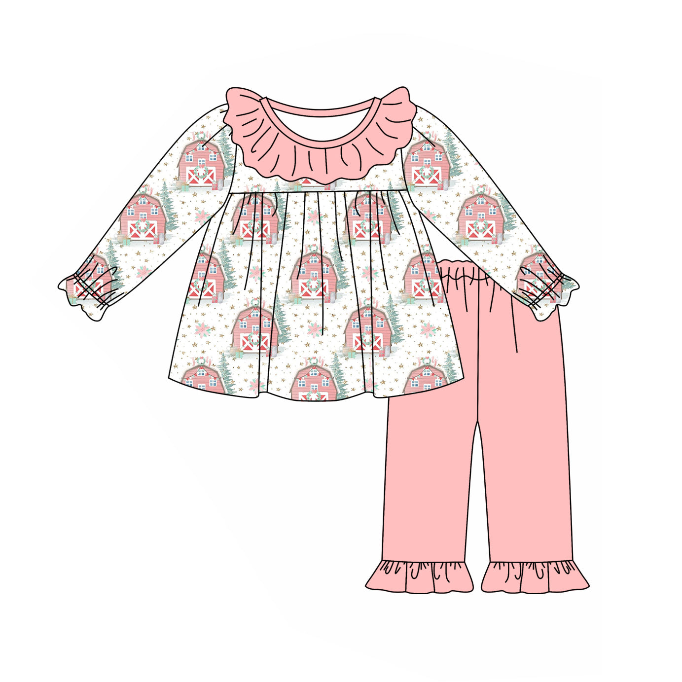 Pre-order GLP1975 baby girls long sleeves pink farm outfits ( Deadline September 30 )