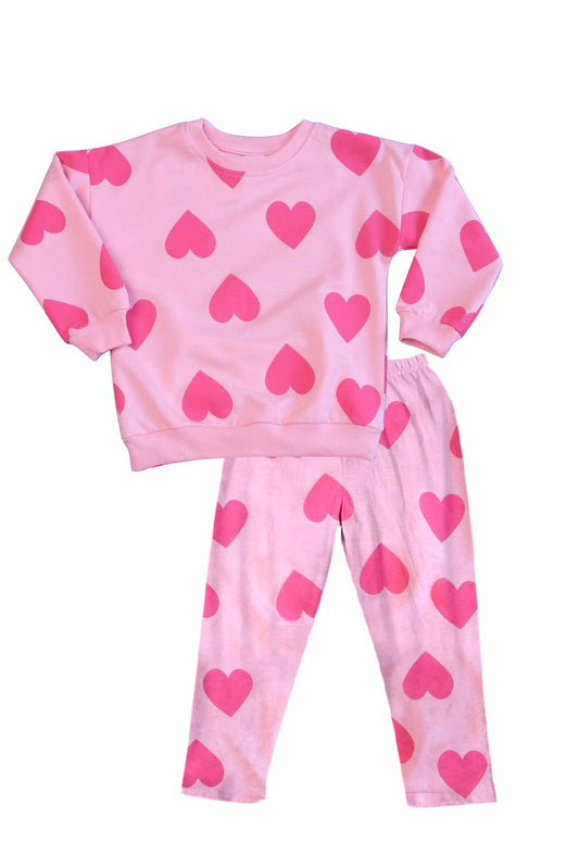 Pre-ordre GLP2230 Girl pink love heart long sleeve pajamas (Deadline Nov.21)