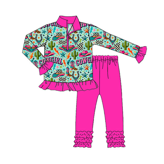 Pre-order GLP2744 baby girls COWGIRL rose long sleeves outfits ( Deadline 2025.9.12）
