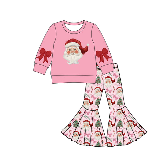 Pre-order GLP2748 baby girls Christmas Santa Claus bow pink pajamas ( Deadline 2025.9.12）