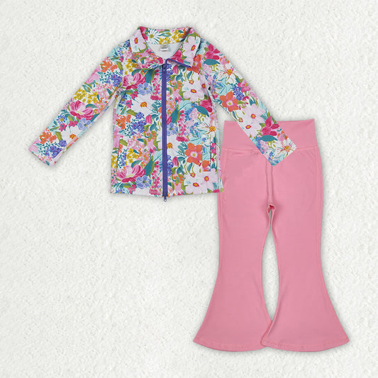 GLP2893  Baby girls flower top pink pant outfits yoga