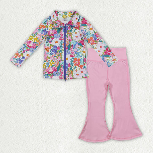GLP2894 Baby girls flower top pink pant outfits yoga