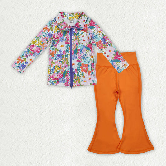 GLP2896 Baby girls flower top orange pant outfits yoga