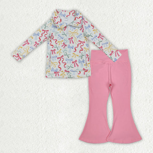 GLP2897 Baby girls bow top pink pant outfits yoga