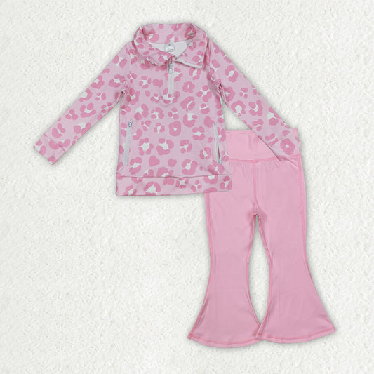 GLP2942 Baby girls pink leopard zipper top outfits yoga
