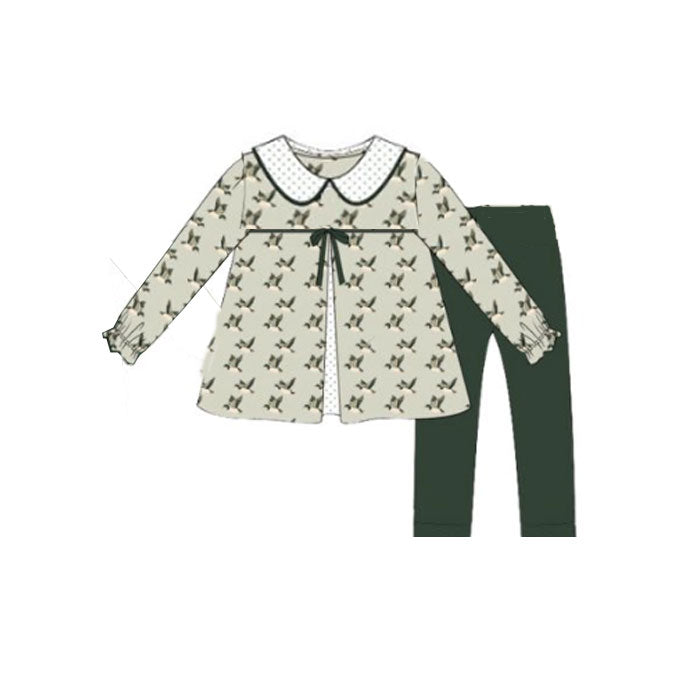 10.1  Pre-order GLP2944  baby girls duck long sleeve green pant outfits