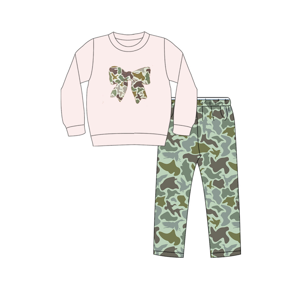 10.1  Pre-order GLP2945  baby girls pink long sleeve camo bow green pant outfits