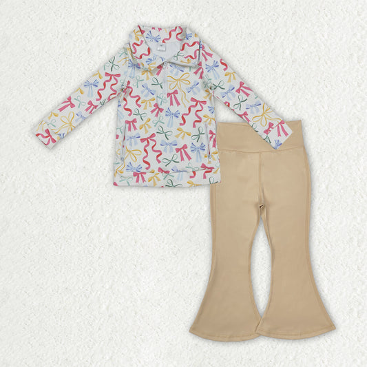 GLP2966 Baby girls bow zipper top  outfits yoga