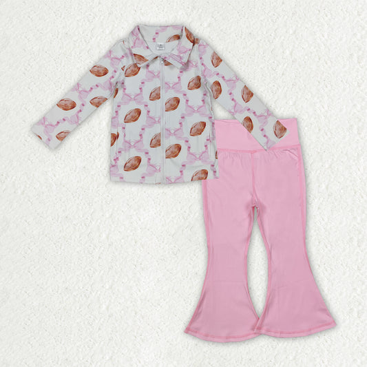 GLP2969 Baby girls football zipper top pink long pant outfits yoga