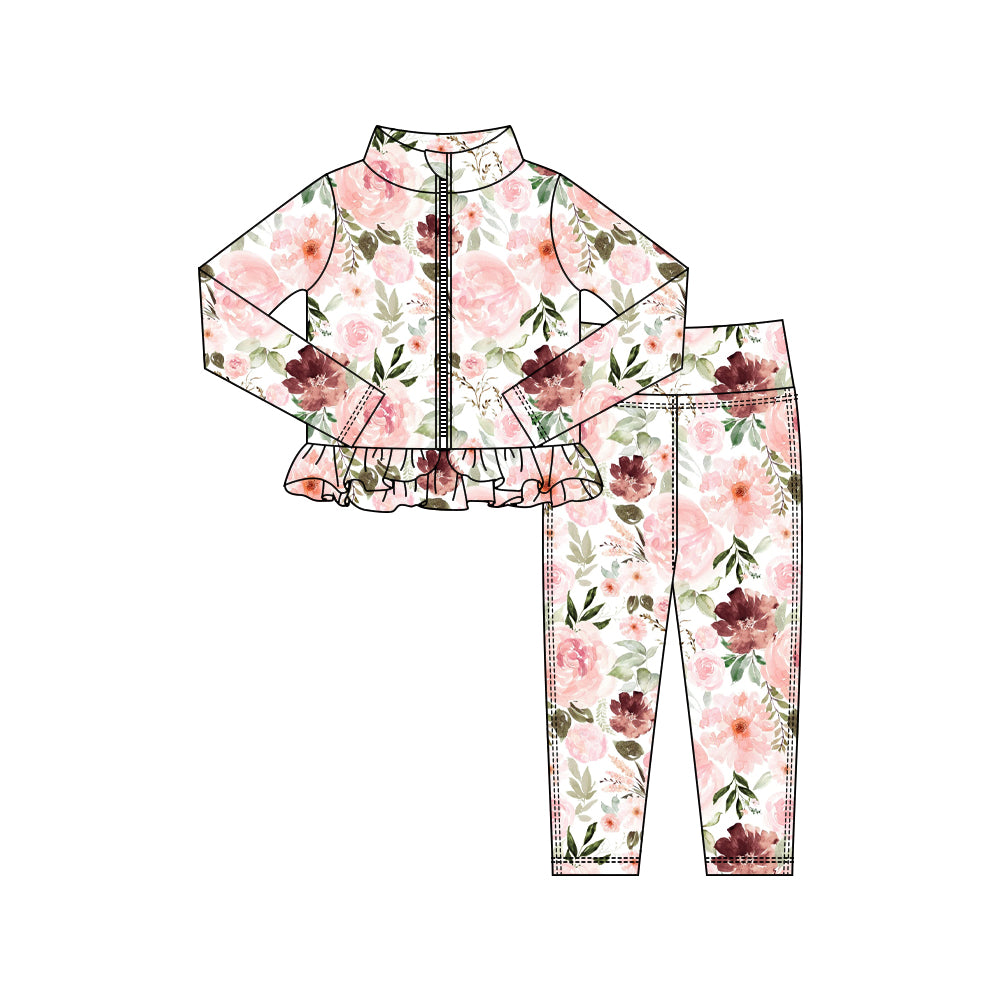 10.15 Pre-order GLP2997 baby girls flower long sleeve zipper floral outfits yoga