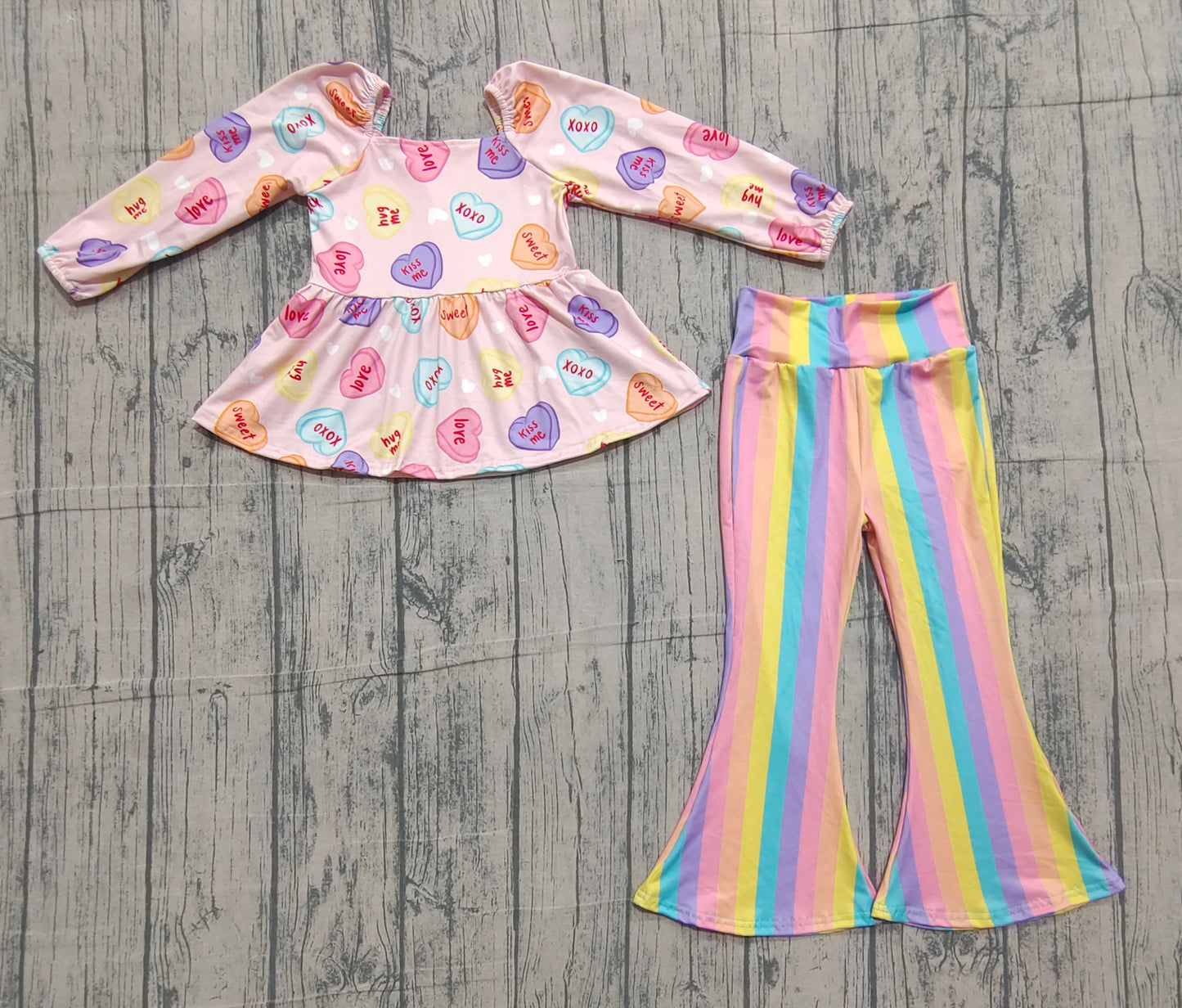 Pre-order GLP3118 baby girls Valentine's  love colorful stripe long sleeves outfits