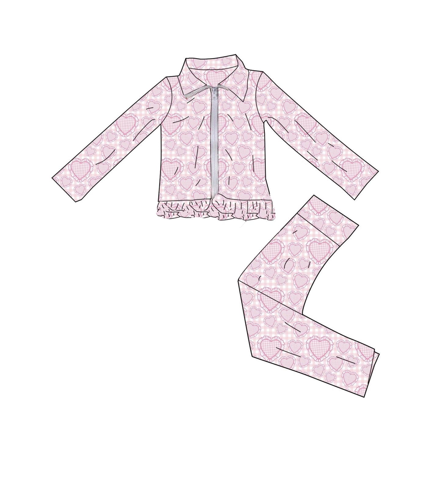 12.3 Pre-order GLP3257 baby girls Valentine's love pink long sleeve zipper outfits yoga