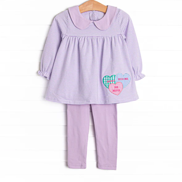 12.5 Pre-order GLP3262 baby girls Valentine's purple stripe love xoxo doll long sleeves outfits