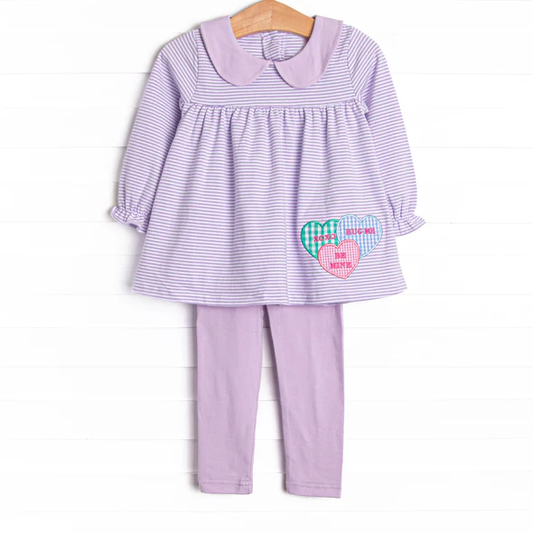 12.5 Pre-order GLP3262 baby girls Valentine's purple stripe love xoxo doll long sleeves outfits