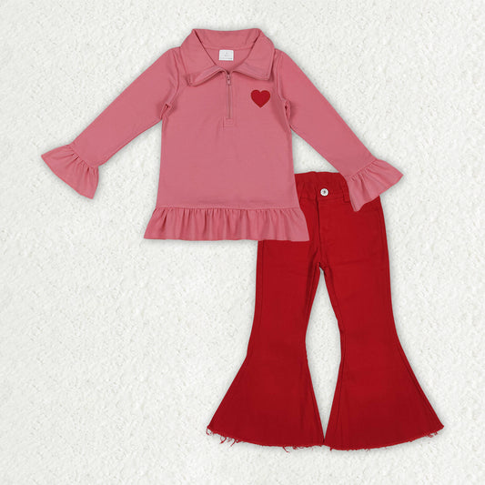 GLP3265 Girls Valentine's LOVE  long sleeve red jeans outfits