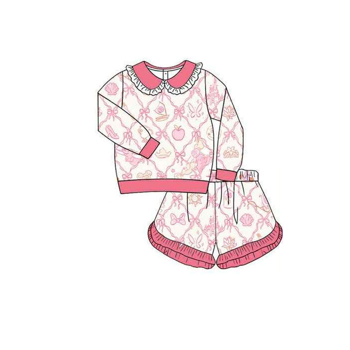 10.13 Pre-order GLS0038 girls apple bow long sleeve shorts outfits