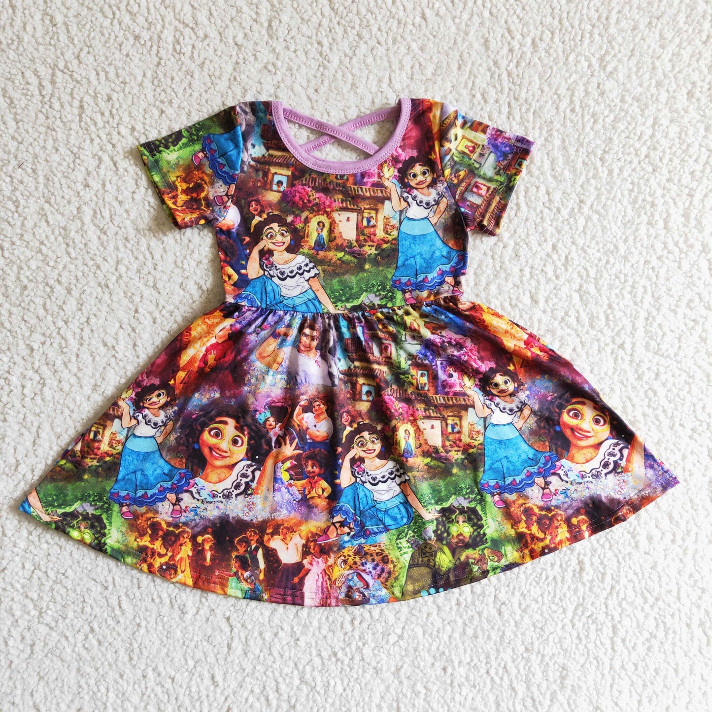 GSD0013 Girls Cartoon Purple Dress Short Sleeves