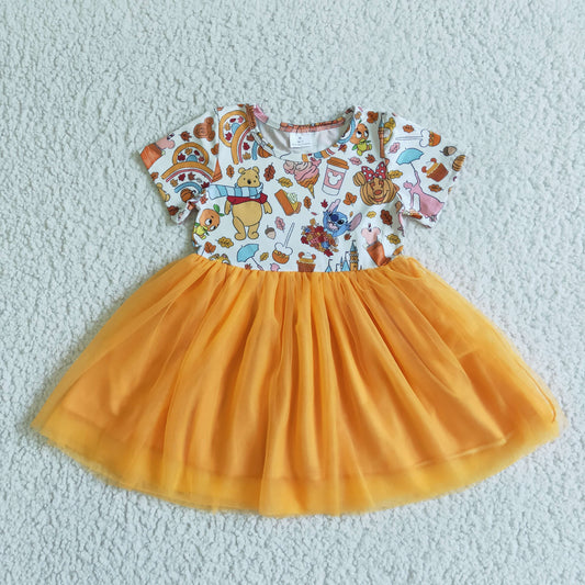 5.5 GSD0135 Girls Cartoon ORANGE Dress Short Sleeves