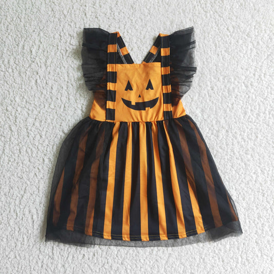 5.5 GLD0038 baby Girls Halloween black orange stripe Gauze Dress