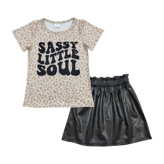 Girls Sassy Little Soul Outfits Short Sleeves Leather Skirt