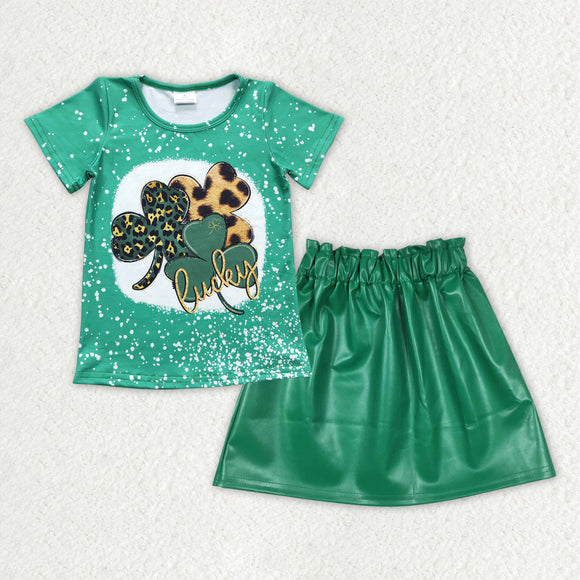 GSD0835 Girls Green Lucky Outfits Leather Skirt