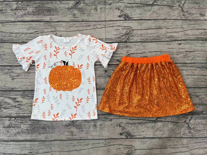 Pre-order GSD1399 short sleeve pumpkin outfits sequin skirt embroidery