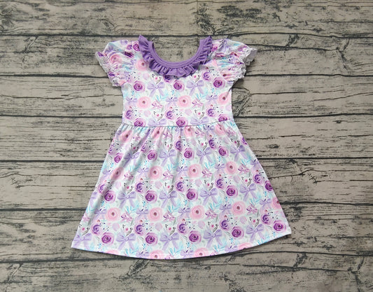 GSD1516 purple rose bowshort-sleeved dress