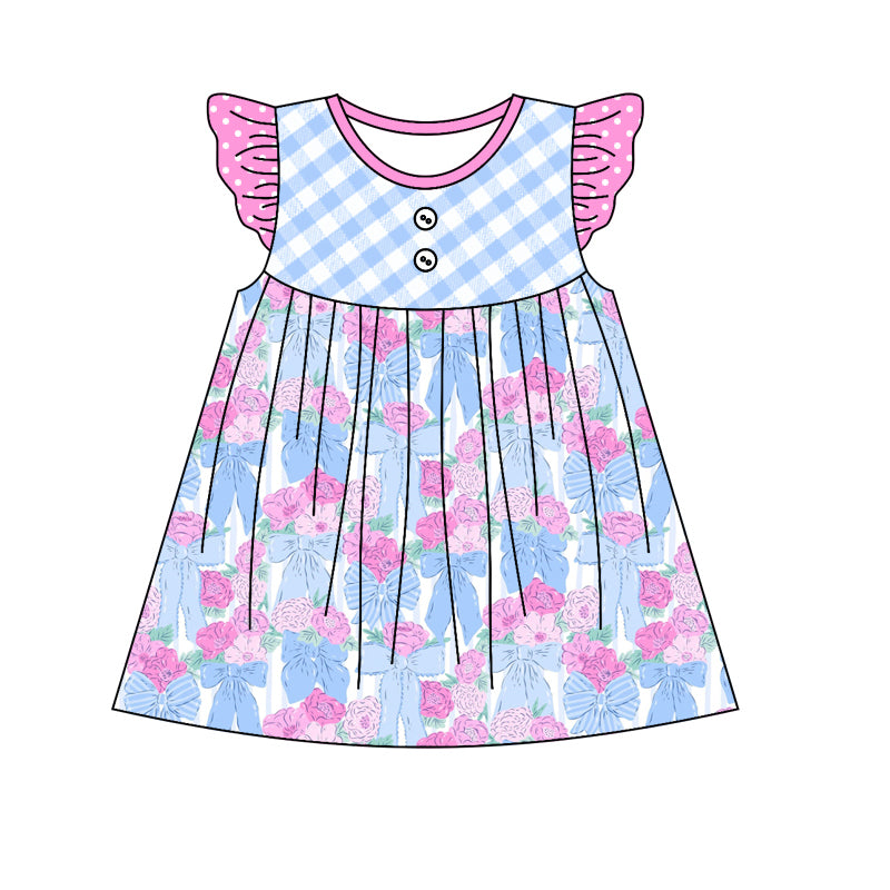 Pre-order GSD1606 baby Girls flying sleeve bow Dress（Deadline Dec.10）