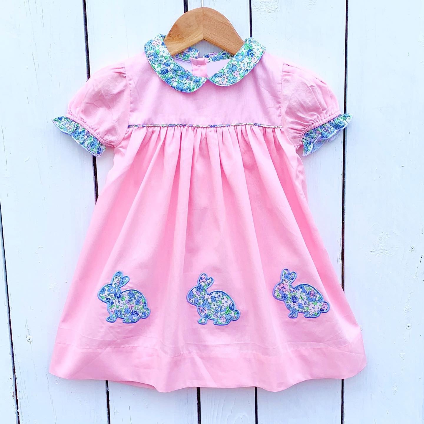 Pre-order GSD1615 baby Girls blue bunny pink Dress（Deadline Dec.11）