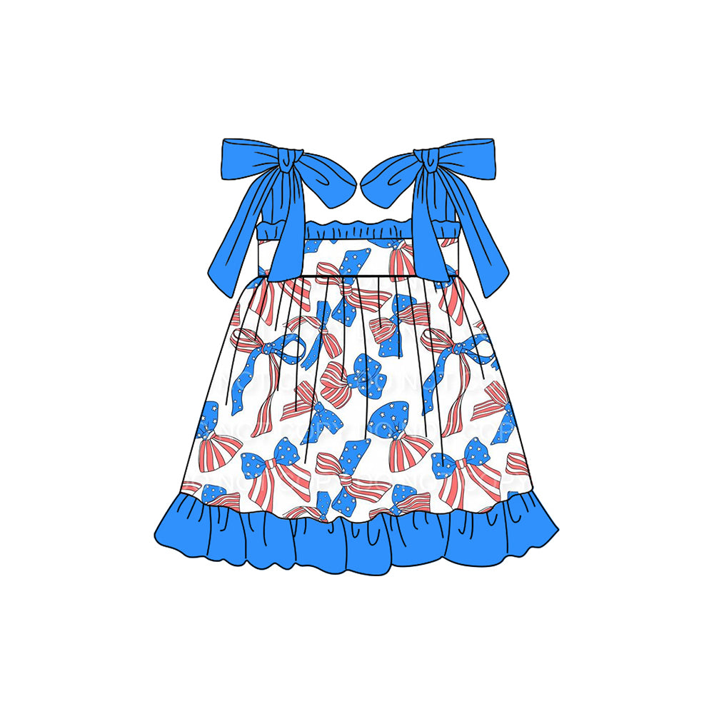 Pre-order GSD1619 baby Girls blue  bow Dress（Deadline Dec.12）