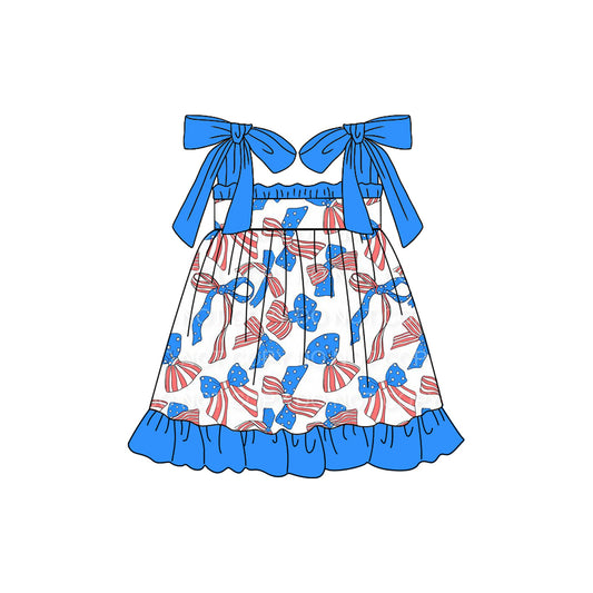 Pre-order GSD1619 baby Girls blue  bow Dress（Deadline Dec.12）