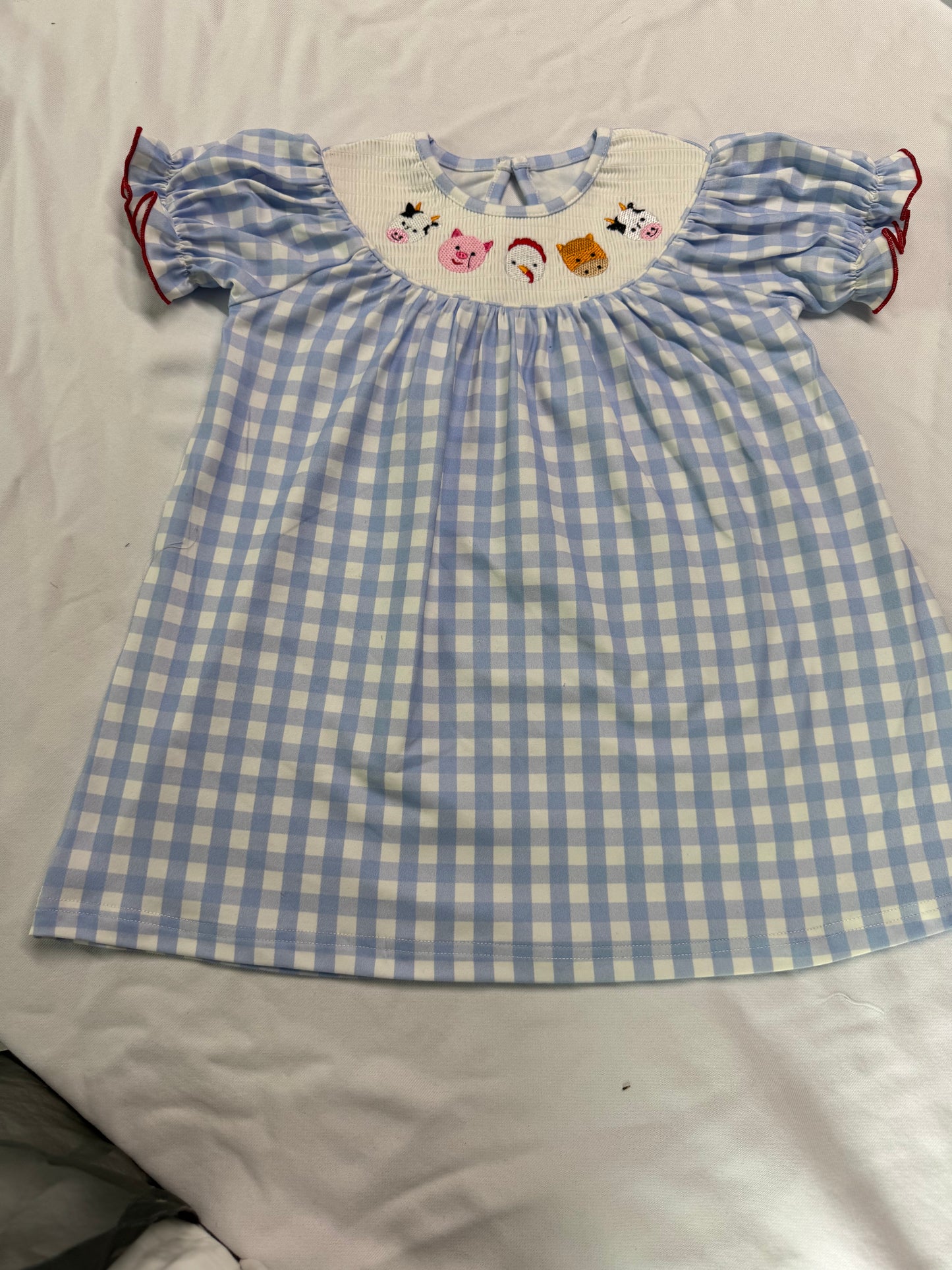 GSD2275 girls blue checkered form Dress smocked