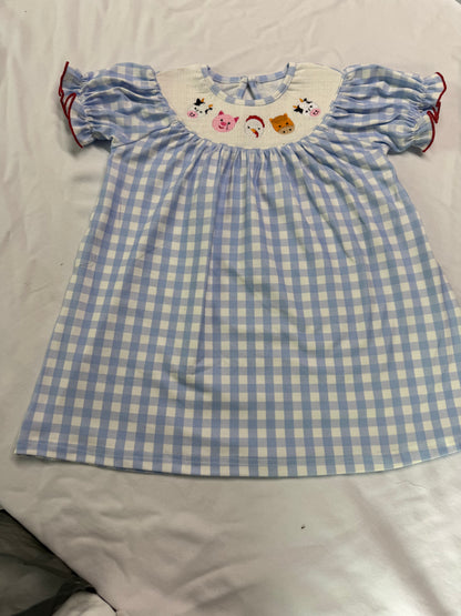 GSD2275 girls blue checkered form Dress smocked